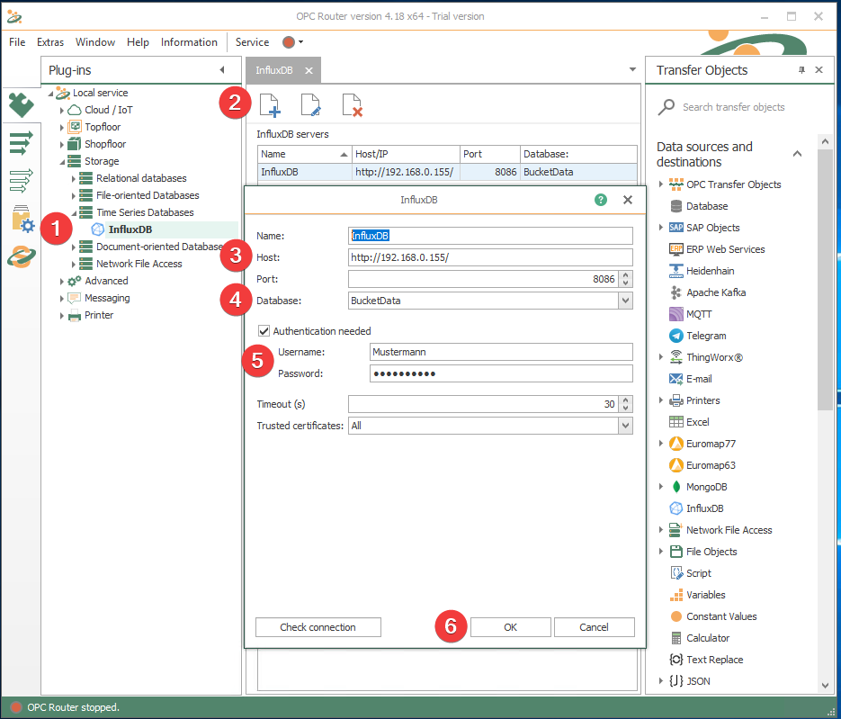在 OPC Router中創(chuàng)建 InfluxDB 插件